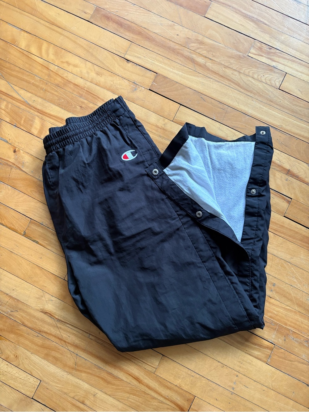 Champion Kids Black Snap-Front Track Pants with Logo
